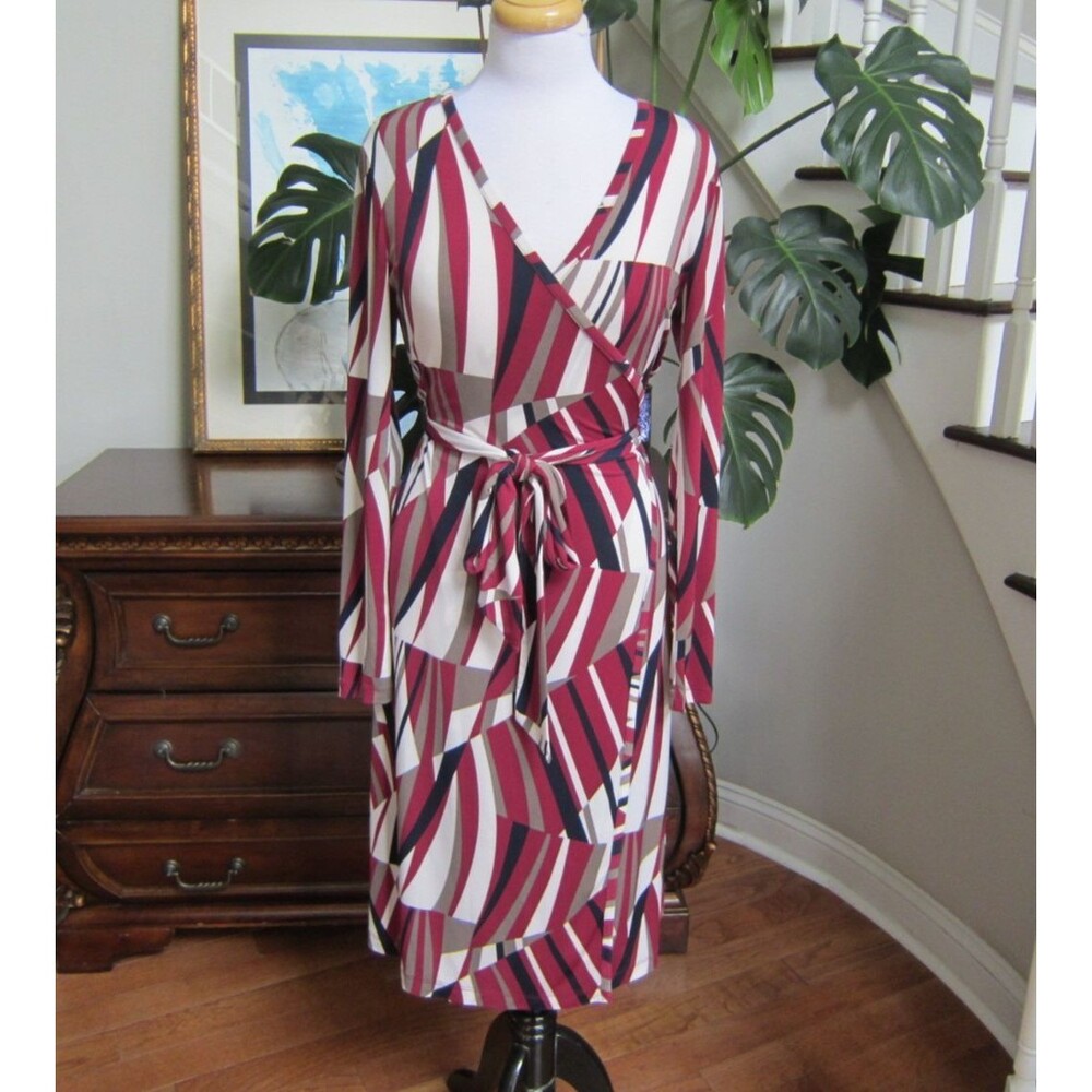 Banana Republic Women’s Burgundy Geometric Print Wrap Dress Long Sleeve Size S
